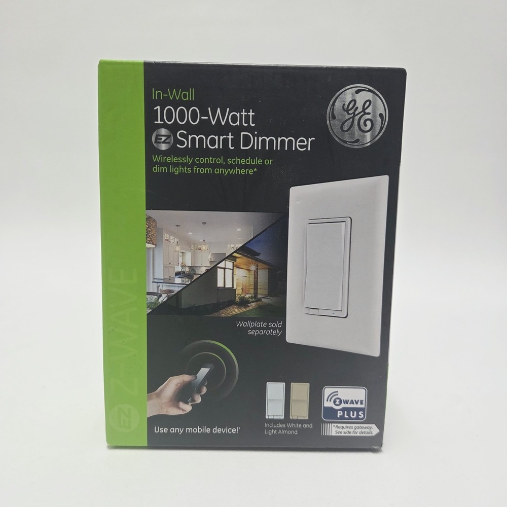 GE In-Wall EZ Smart Dimmer Z-Wave 1000-Watt White & Almond Covers ZW3006
